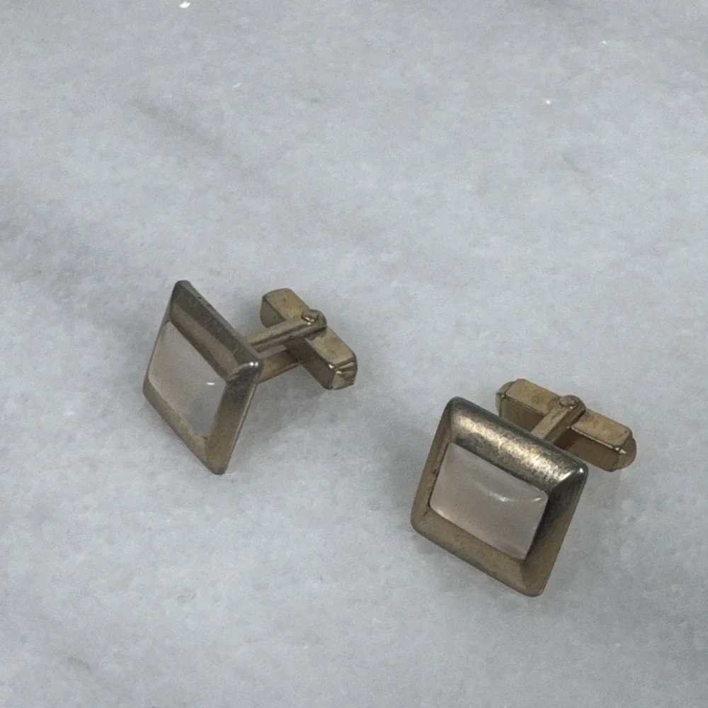 Anson Cuff Links Vintage Cufflinks Lucite Moonstone Square Goldtone Frame
